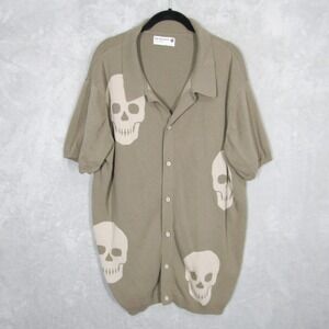 RETROFIT Collared Knit Shirt XXL Mens Skull Print Short Sleeve Button Up